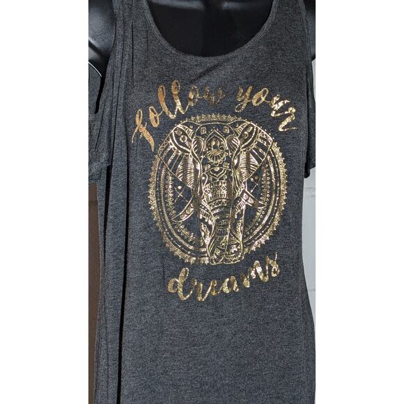23 Love Street Cold Shoulder Tank Top Elephant Short Sleeve Boho Shirt Medium - Picture 6 of 6